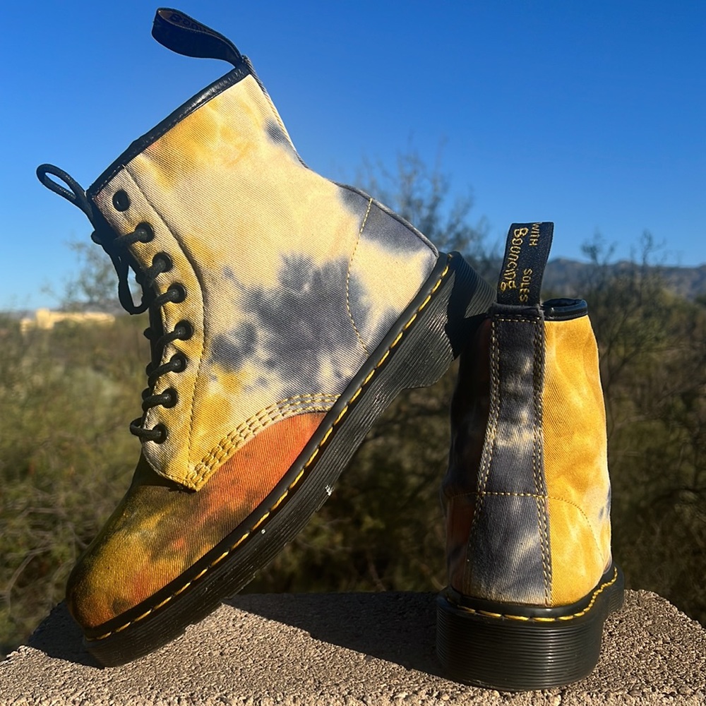 Dr. Martens Retro Psychedelic Acid Wash Tie Dye Canvas Boots - Picture 10 of 16